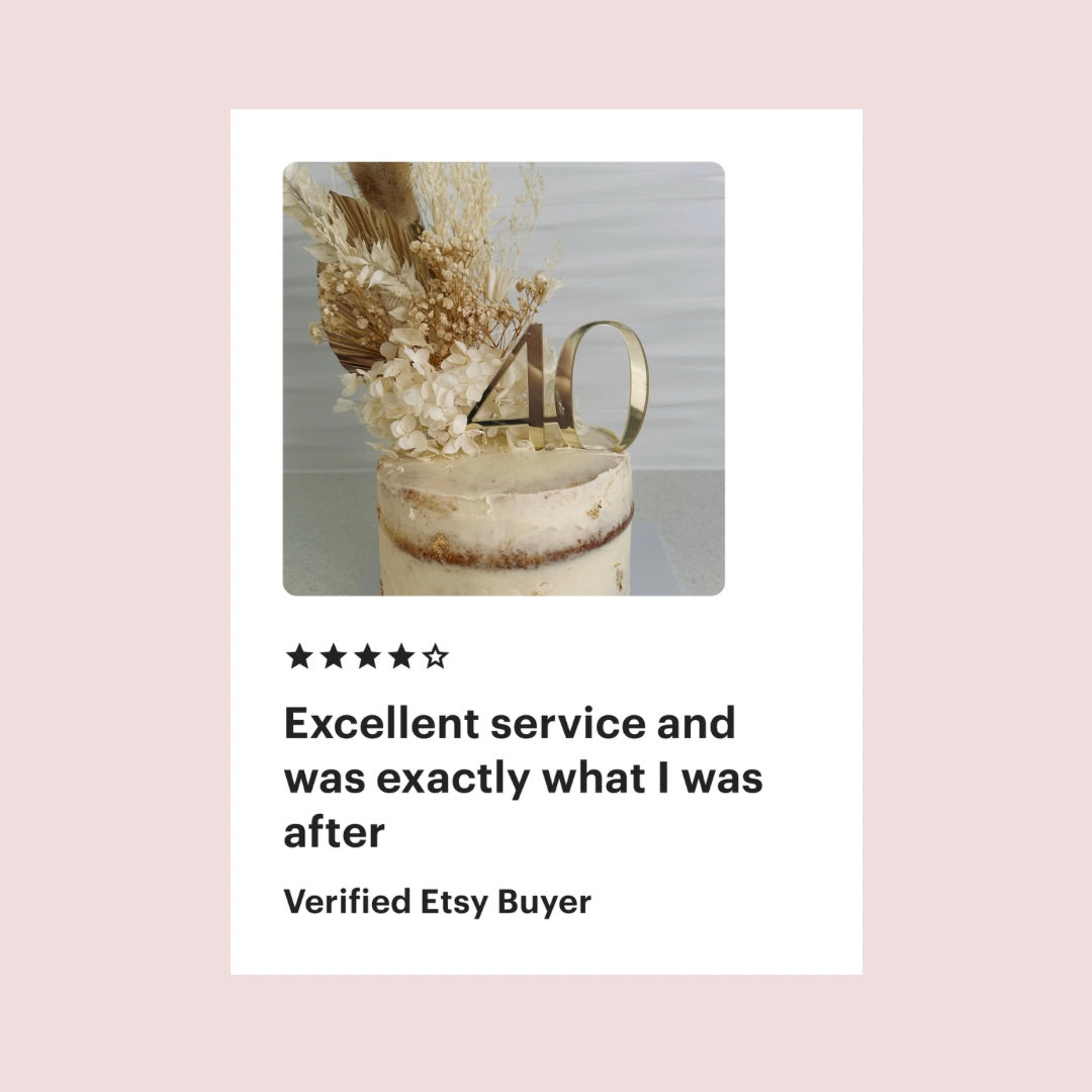 Dried Flower Bouquet Cake Topper - Gold and White in 4 Palm Colours