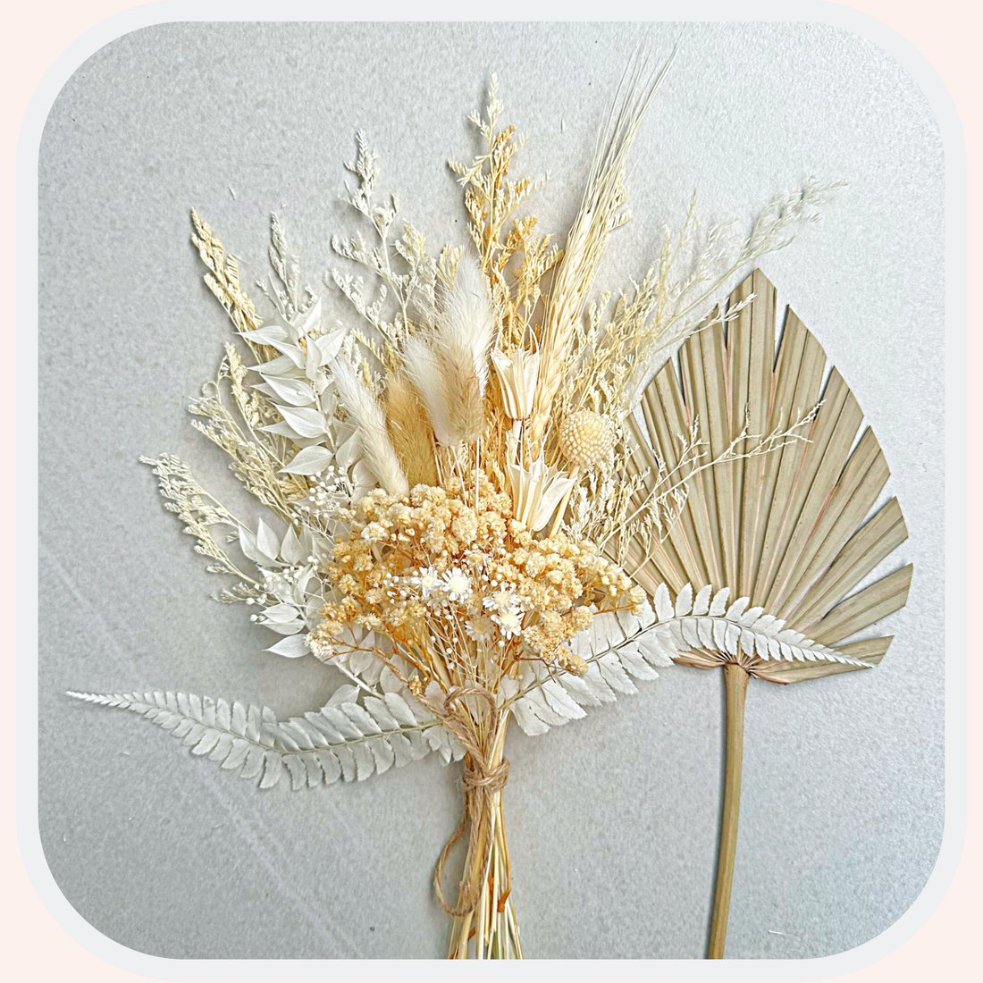 Dried Flower Bouquet Cake Topper - White and Cream in 4 Palm Colours