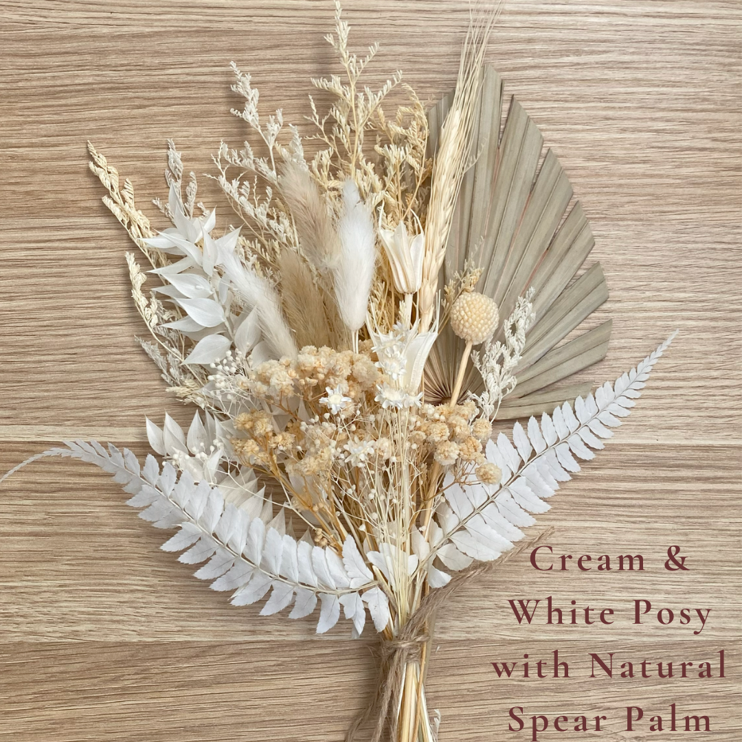 Dried Flower Bouquet Cake Topper - White and Cream in 4 Palm Colours