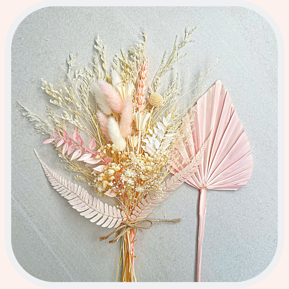 Dried Flower Bouquet Cake Topper - Pink and White in 4 Palm Colours