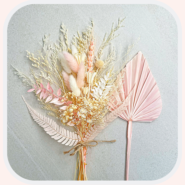 Dried Flower Bouquet Cake Topper - Pink and White in 4 Palm Colours