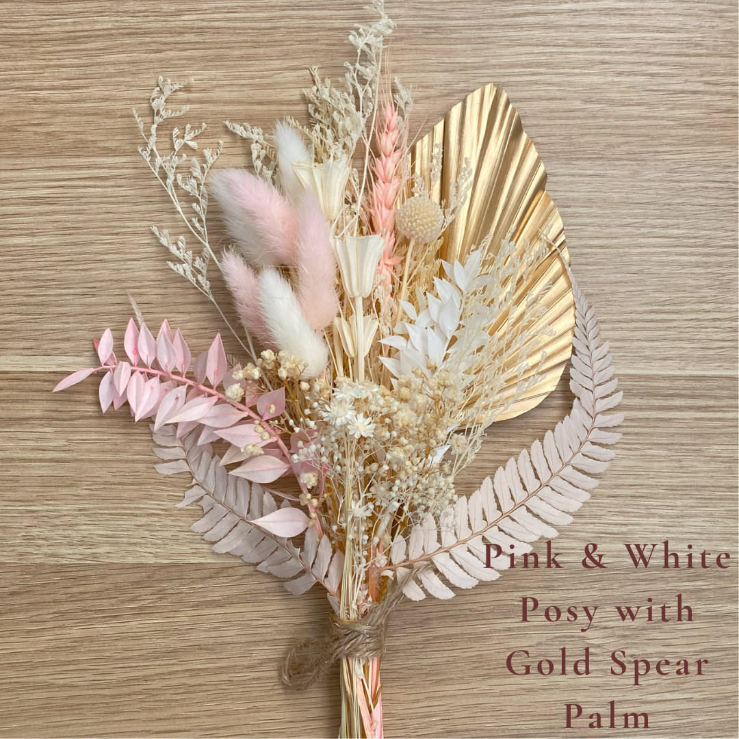 Dried Flower Bouquet Cake Topper - Pink and White in 4 Palm Colours