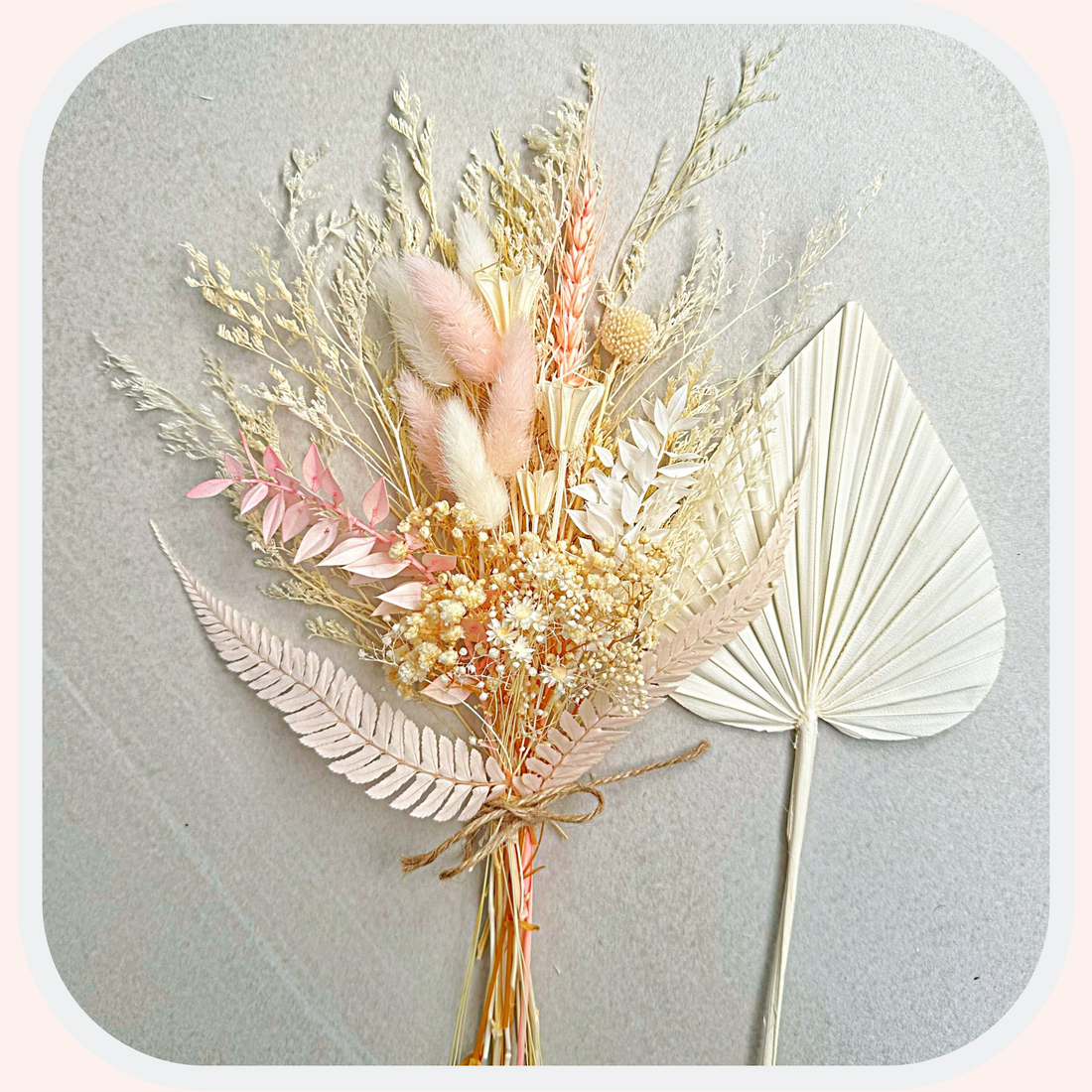 Dried Flower Bouquet Cake Topper - Pink and White in 4 Palm Colours