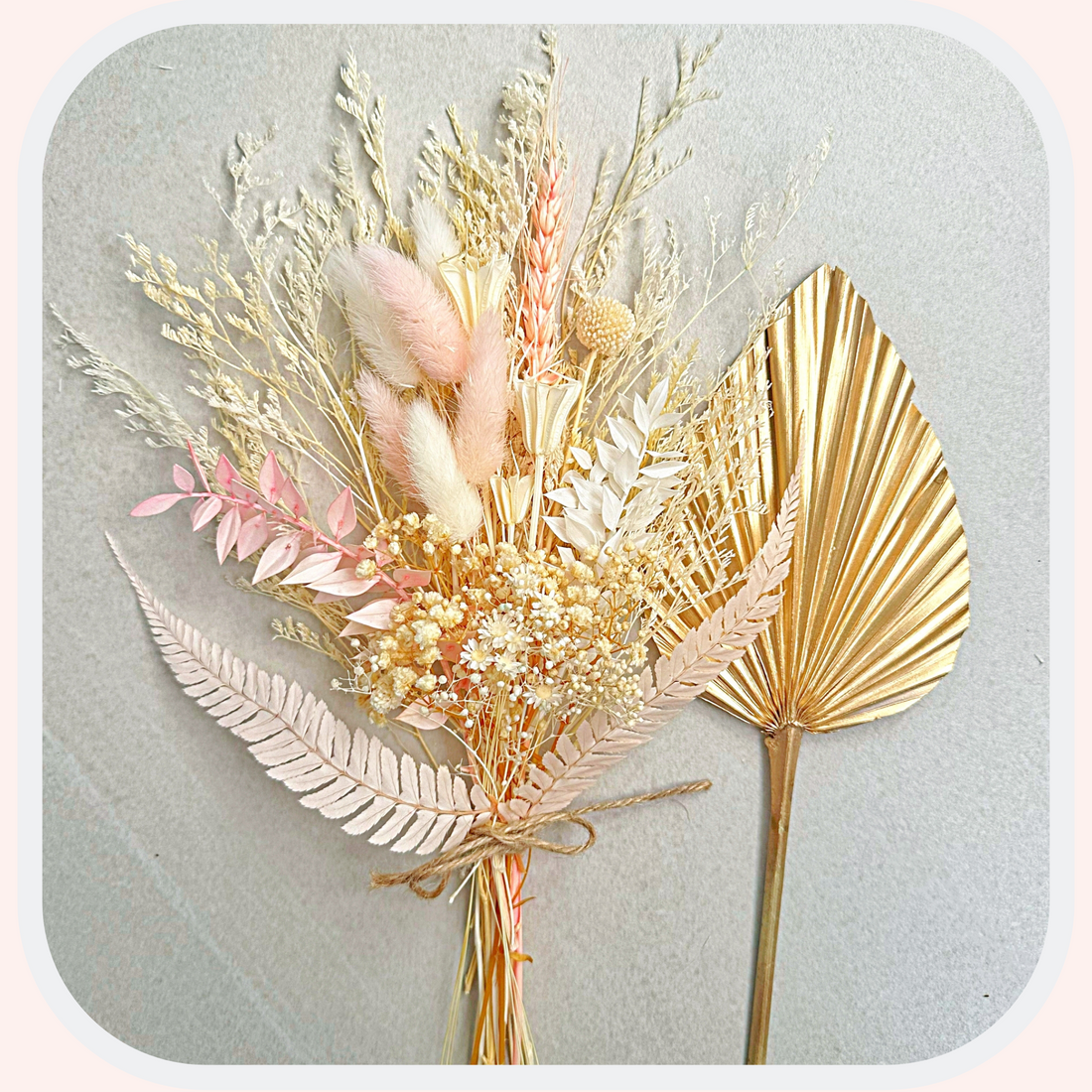 Dried Flower Bouquet Cake Topper - Pink and White in 4 Palm Colours