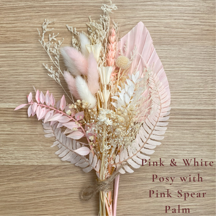 Dried Flower Bouquet Cake Topper - Pink and White in 4 Palm Colours