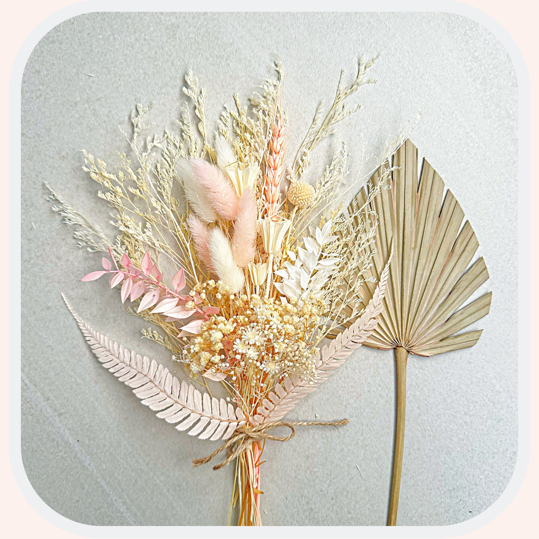 Dried Flower Bouquet Cake Topper - Pink and White in 4 Palm Colours