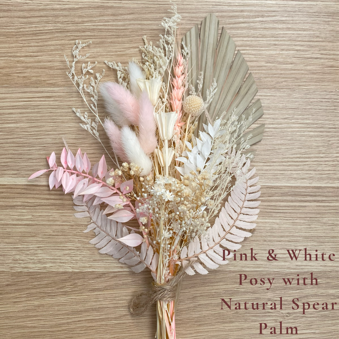 Dried Flower Bouquet Cake Topper - Pink and White in 4 Palm Colours