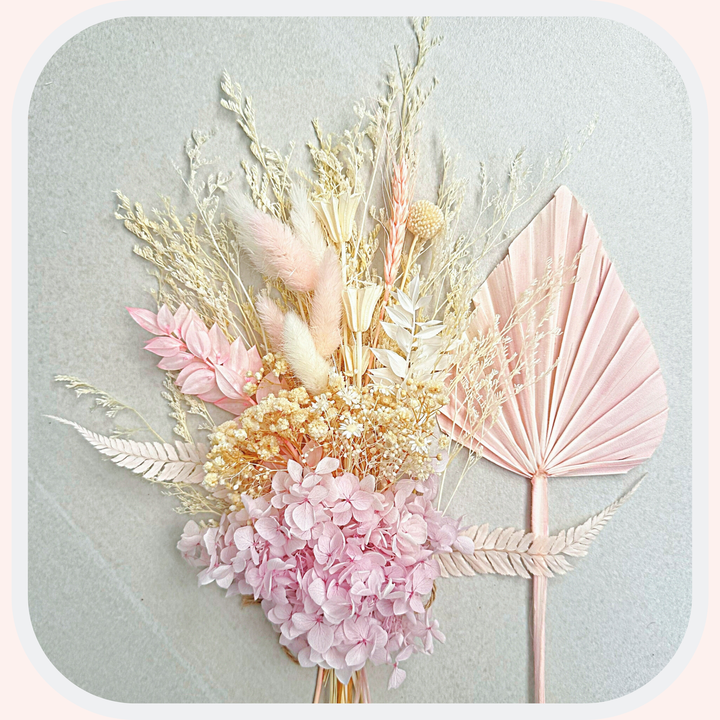 Dried Flower Bouquet Cake Topper with Lilac Hydrangea in 4 Palm Colours