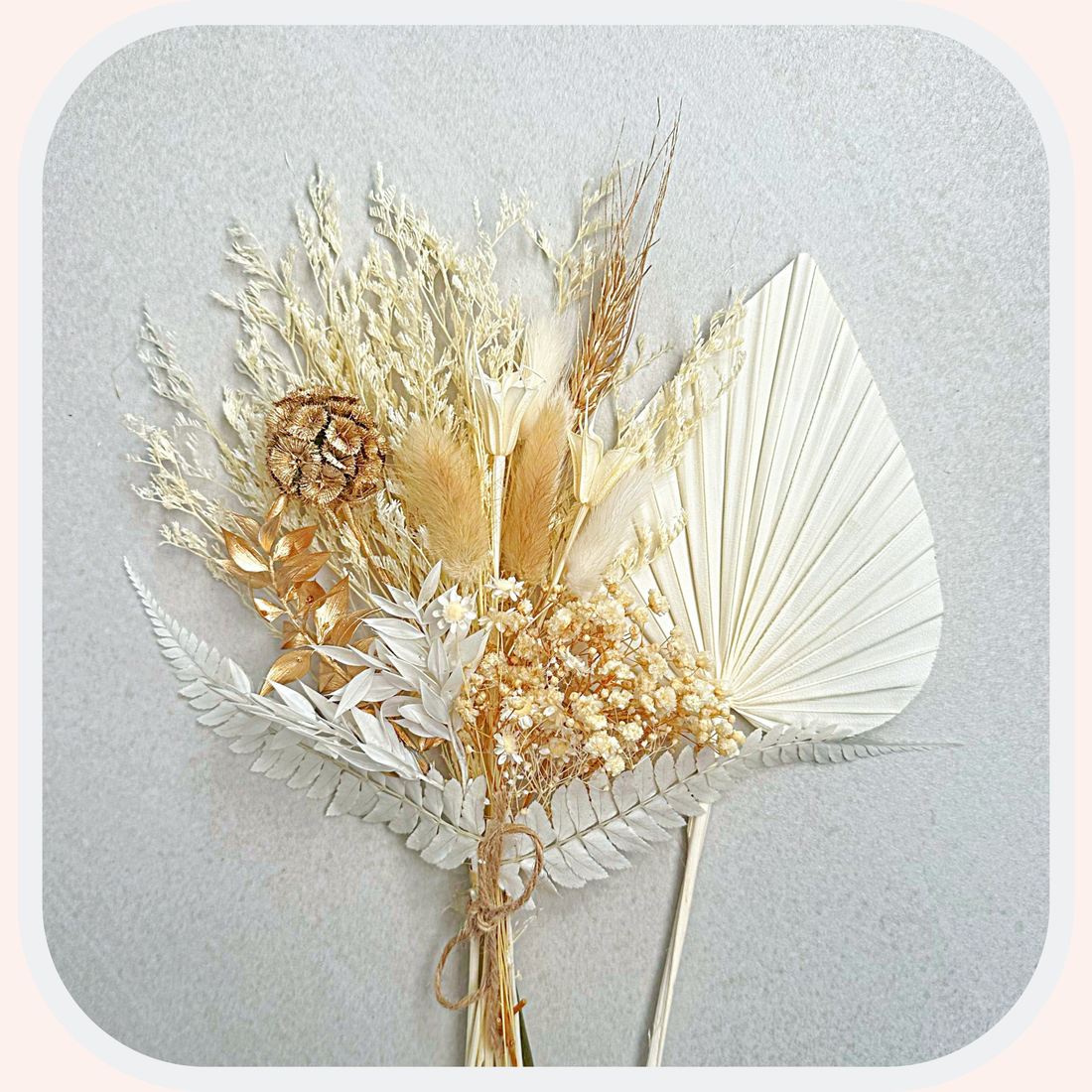 Dried Flower Bouquet Cake Topper - Gold and White in 4 Palm Colours