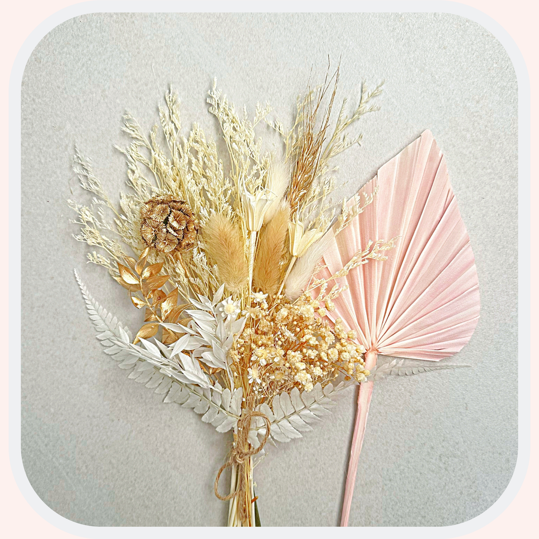 Dried Flower Bouquet Cake Topper - Gold and White in 4 Palm Colours
