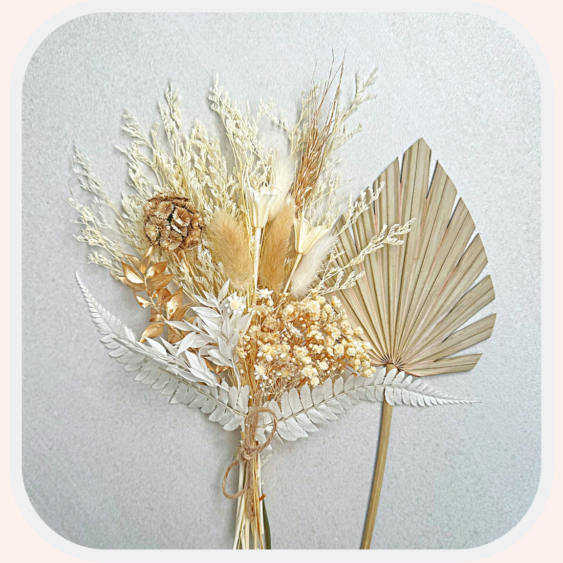 Dried Flower Bouquet Cake Topper - Gold and White in 4 Palm Colours