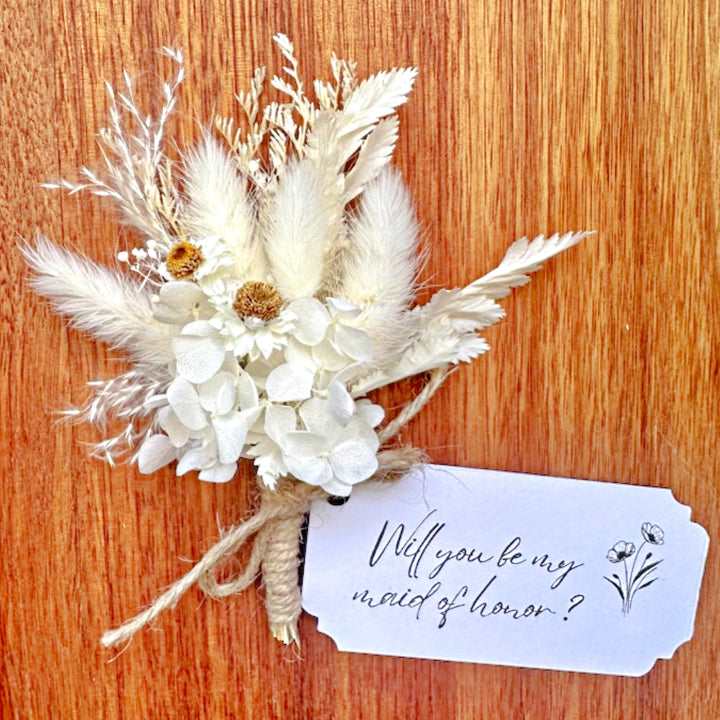White Mini Posies with Personalised Gift Tag - Will You Be My Bridesmaid Gift - Flower Girl - Bridesmaid Proposal - Mini Bouquet