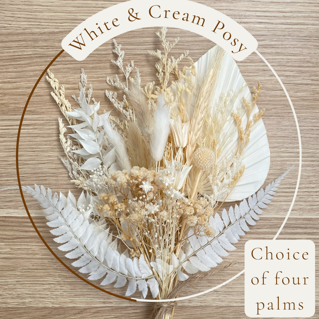Dried Flower Bouquet Cake Topper - White and Cream in 4 Palm Colours