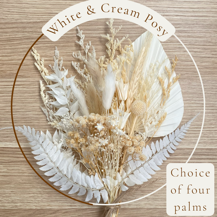 Dried Flower Bouquet Cake Topper - White and Cream in 4 Palm Colours