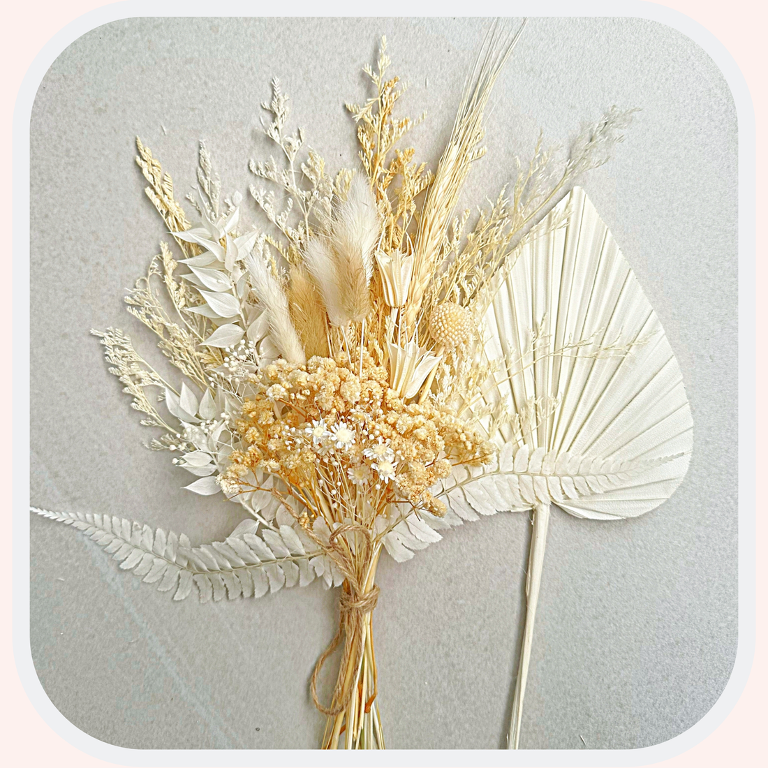 Dried Flower Bouquet Cake Topper - White and Cream in 4 Palm Colours