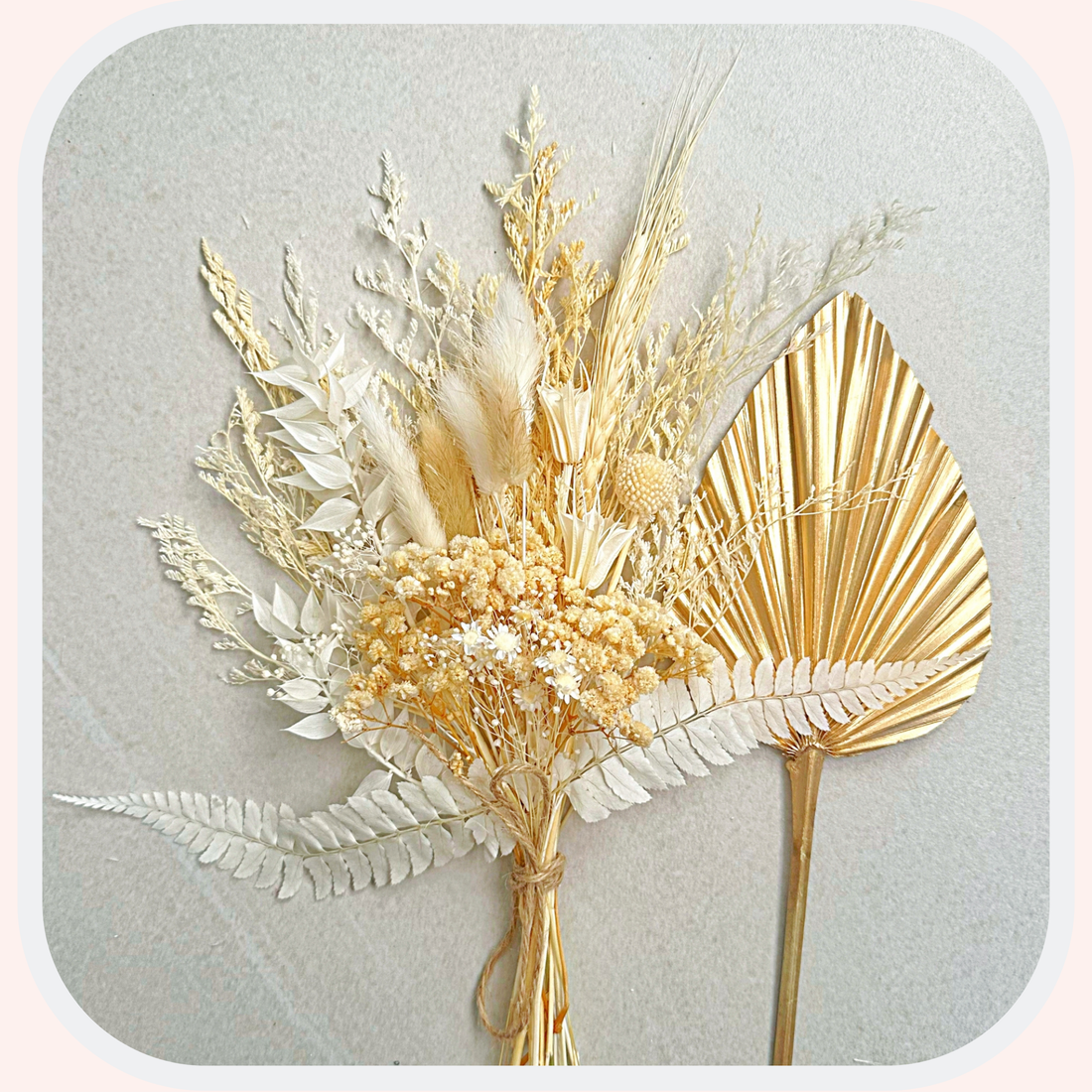 Dried Flower Bouquet Cake Topper - White and Cream in 4 Palm Colours