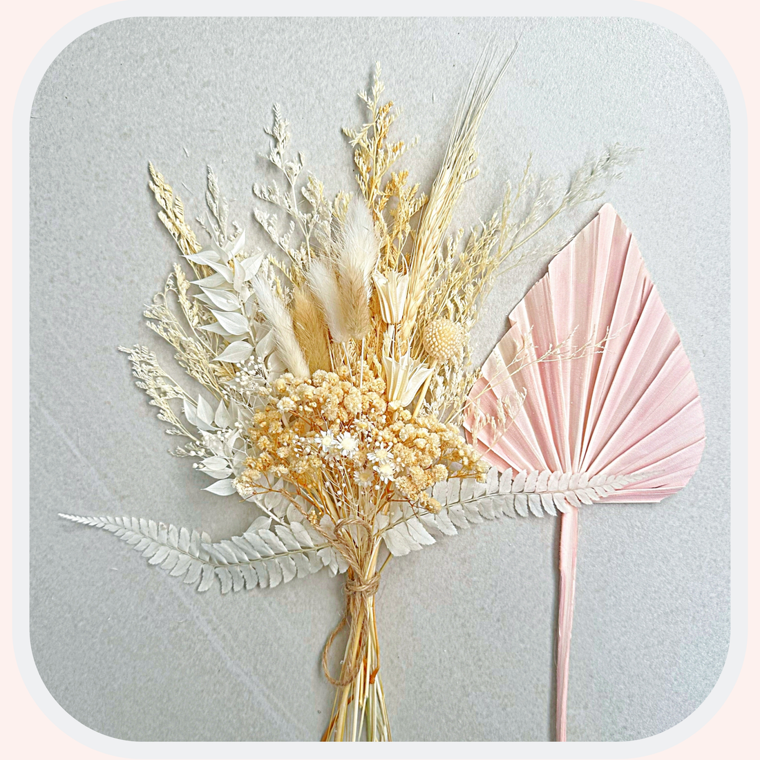 Dried Flower Bouquet Cake Topper - White and Cream in 4 Palm Colours