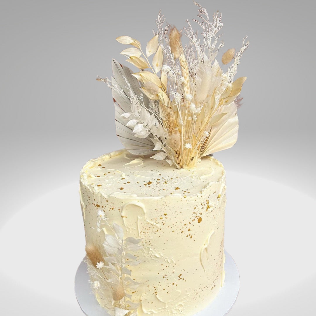 Dried Flower Bouquet Cake Topper - White and Cream in 4 Palm Colours
