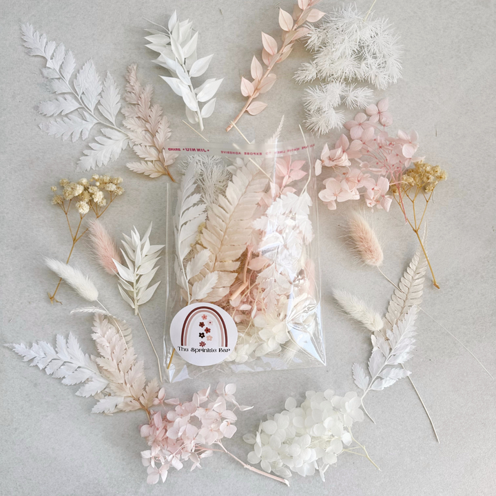 Pink & White Dried Flower Packs for Cake Toppers - Natural Dried Flowers