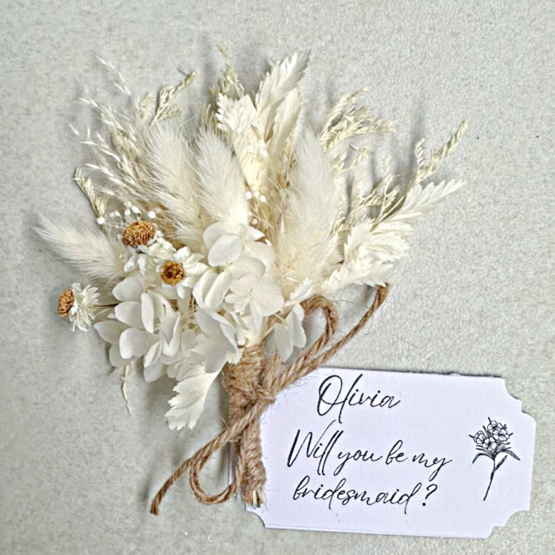 White Mini Posies with Personalised Gift Tag - Will You Be My Bridesmaid Gift - Flower Girl - Bridesmaid Proposal - Mini Bouquet