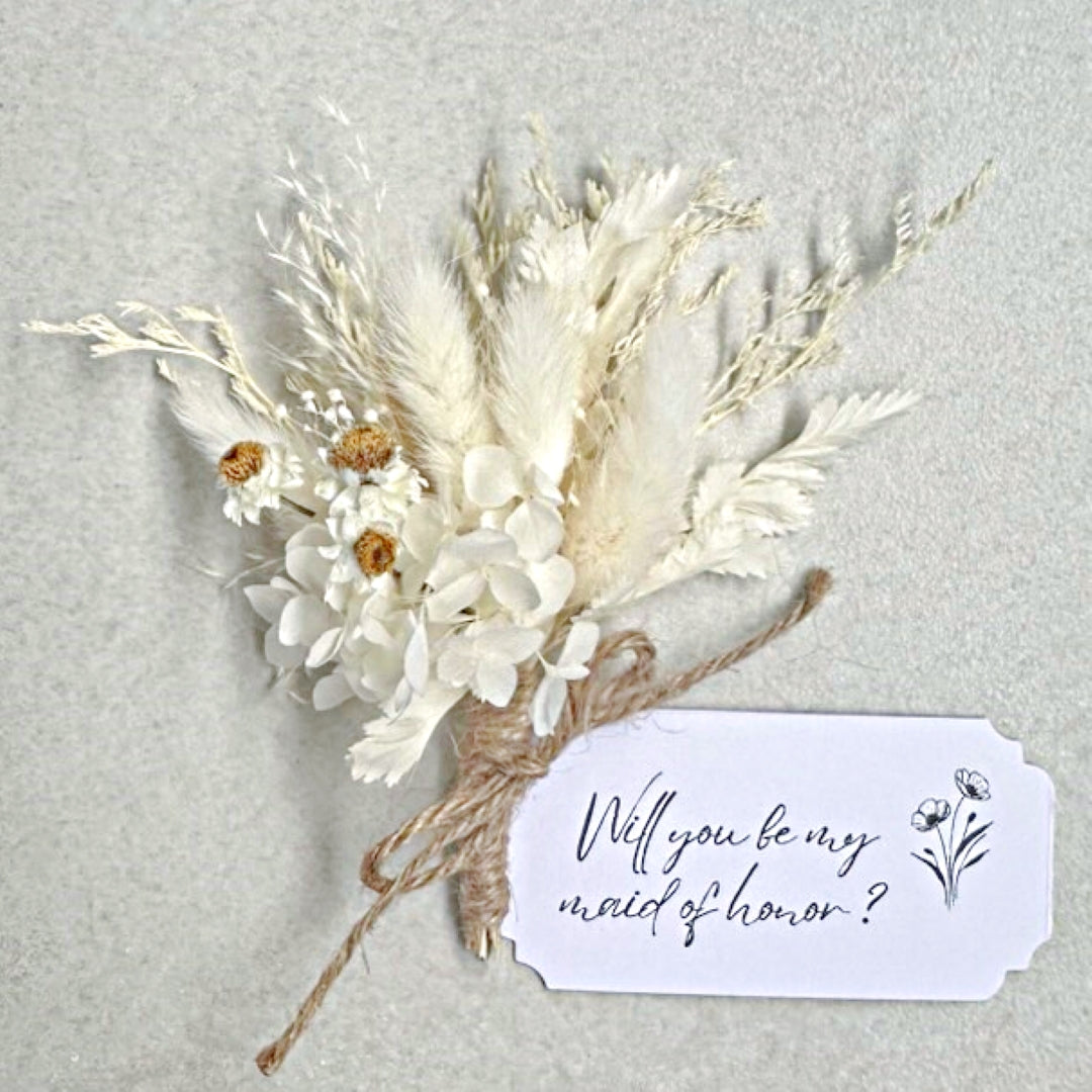 White Mini Posies with Personalised Gift Tag - Will You Be My Bridesmaid Gift - Flower Girl - Bridesmaid Proposal - Mini Bouquet