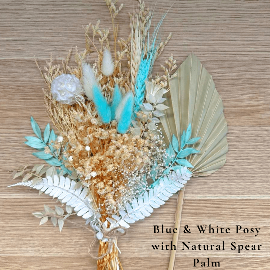Dried Flower Bouquet Cake Topper - Blue and White in 3 Palm Colours - Dried Flowers - The Sprinkle Bar
