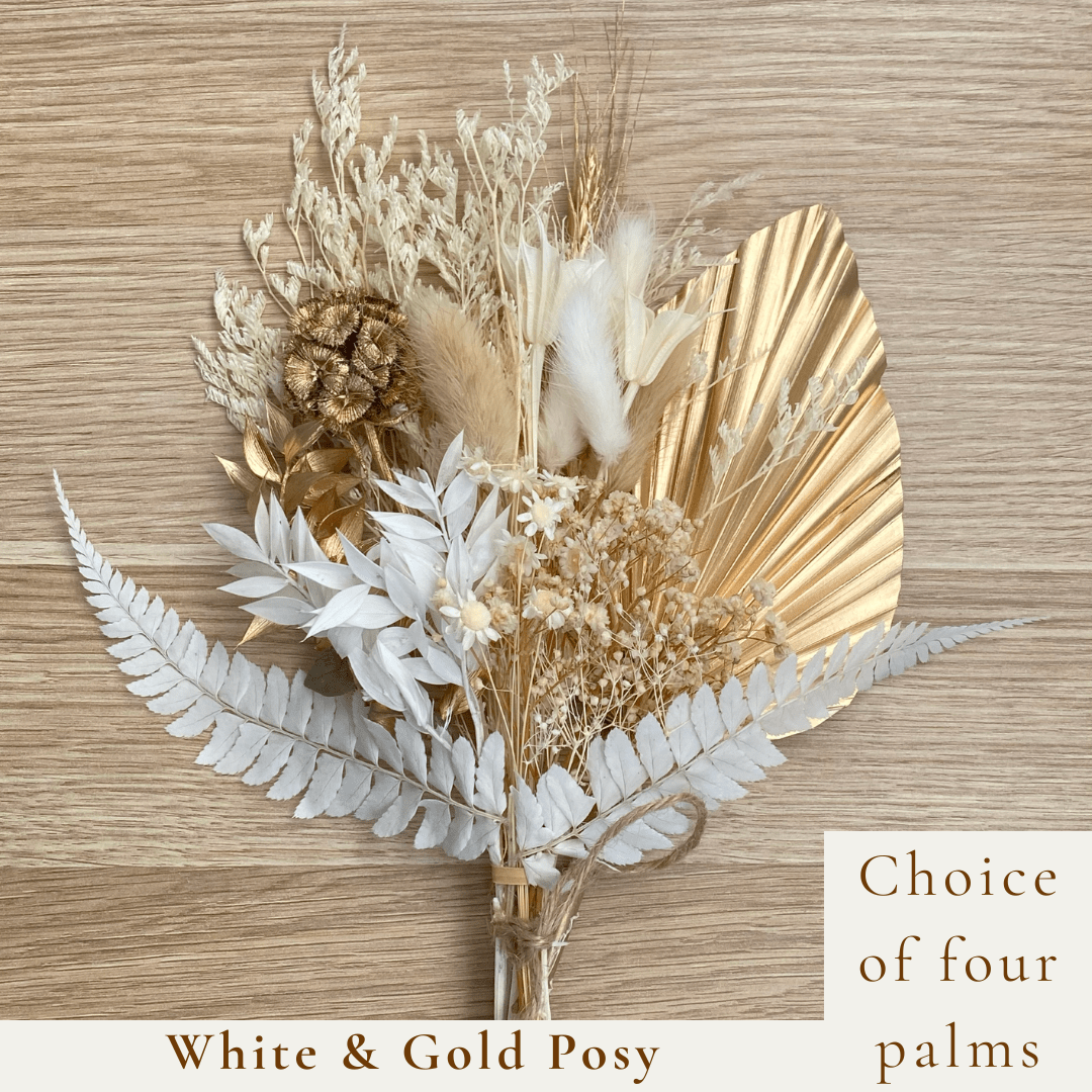 Dried Flower Bouquet Cake Topper - Gold and White in 4 Palm Colours - Dried Flowers - The Sprinkle Bar