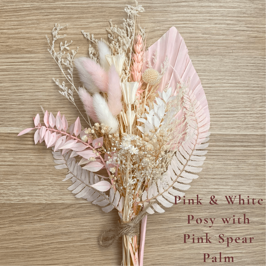Dried Flower Bouquet Cake Topper - Pink and White with Pink Spear Palm Colour - Dried Flowers - The Sprinkle Bar