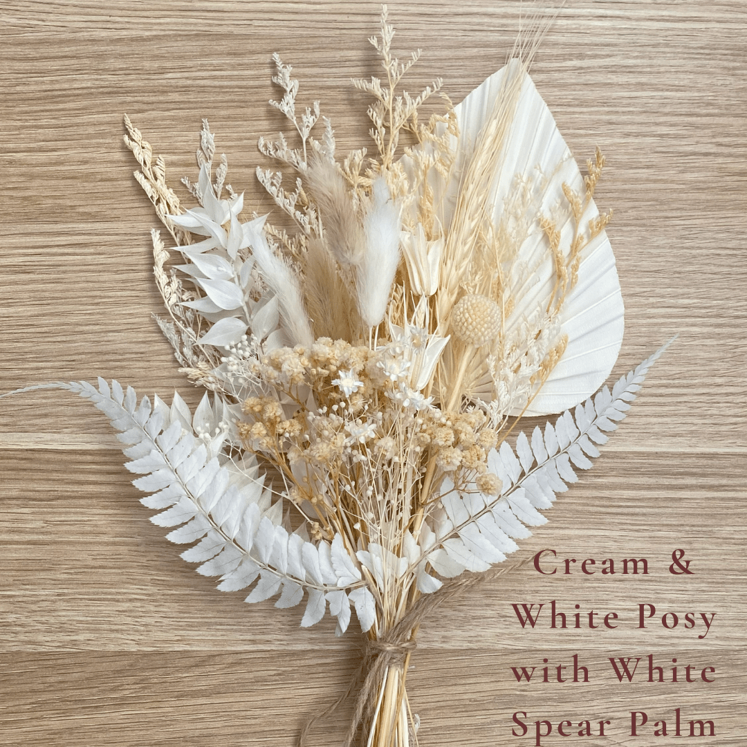 Dried Flower Bouquet Cake Topper - Cream and White with White Spear Palm Colour - Dried Flowers - The Sprinkle Bar