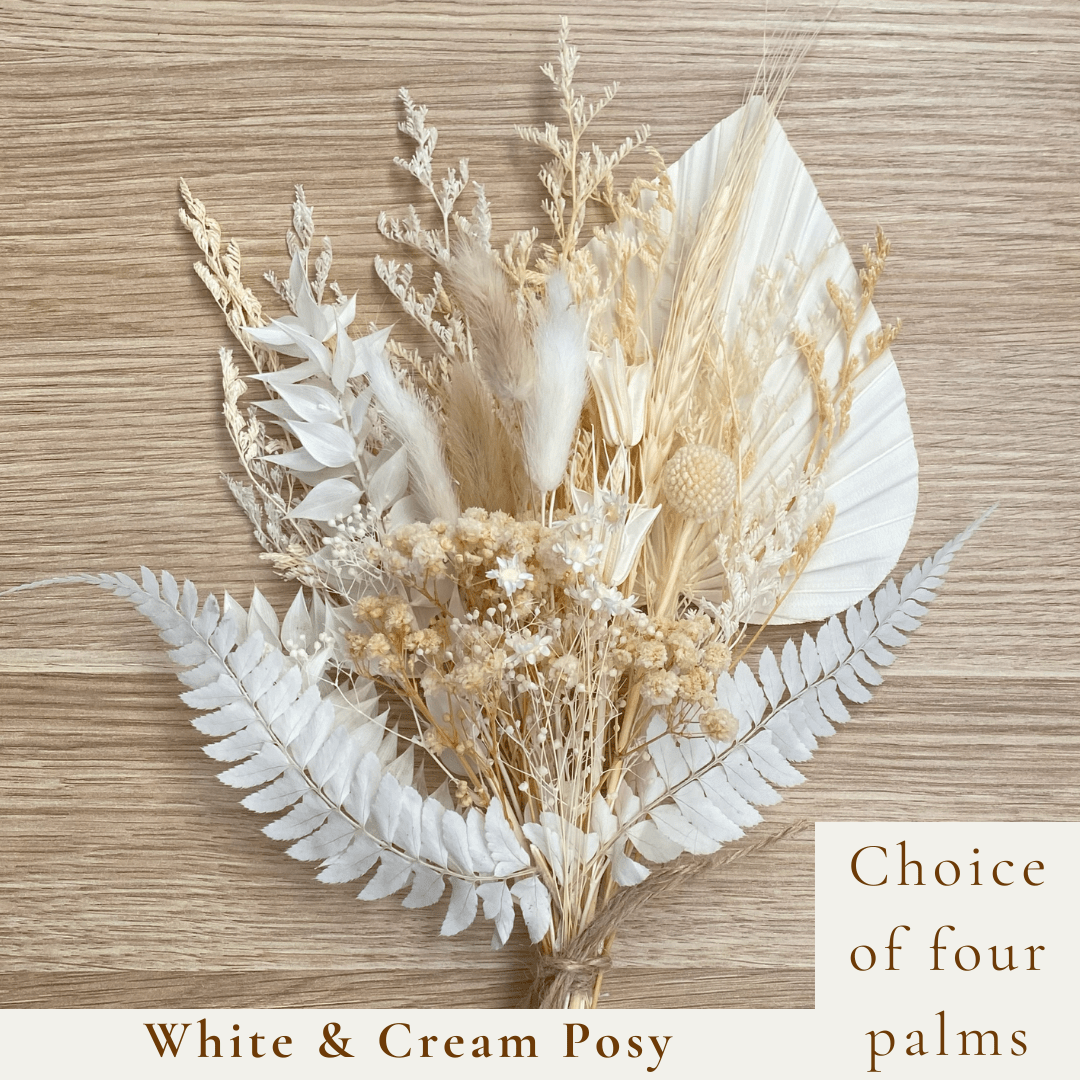 Dried Flower Bouquet Cake Topper - Cream and White in 4 Palm Colours - Dried Flowers - The Sprinkle Bar