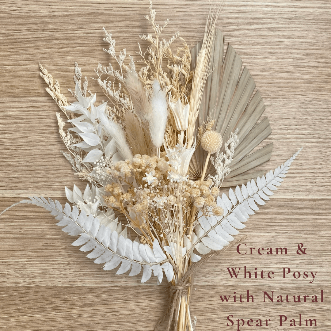Dried Flower Bouquet Cake Topper - Cream and White with Natural Spear Palm Colour - Dried Flowers - The Sprinkle Bar