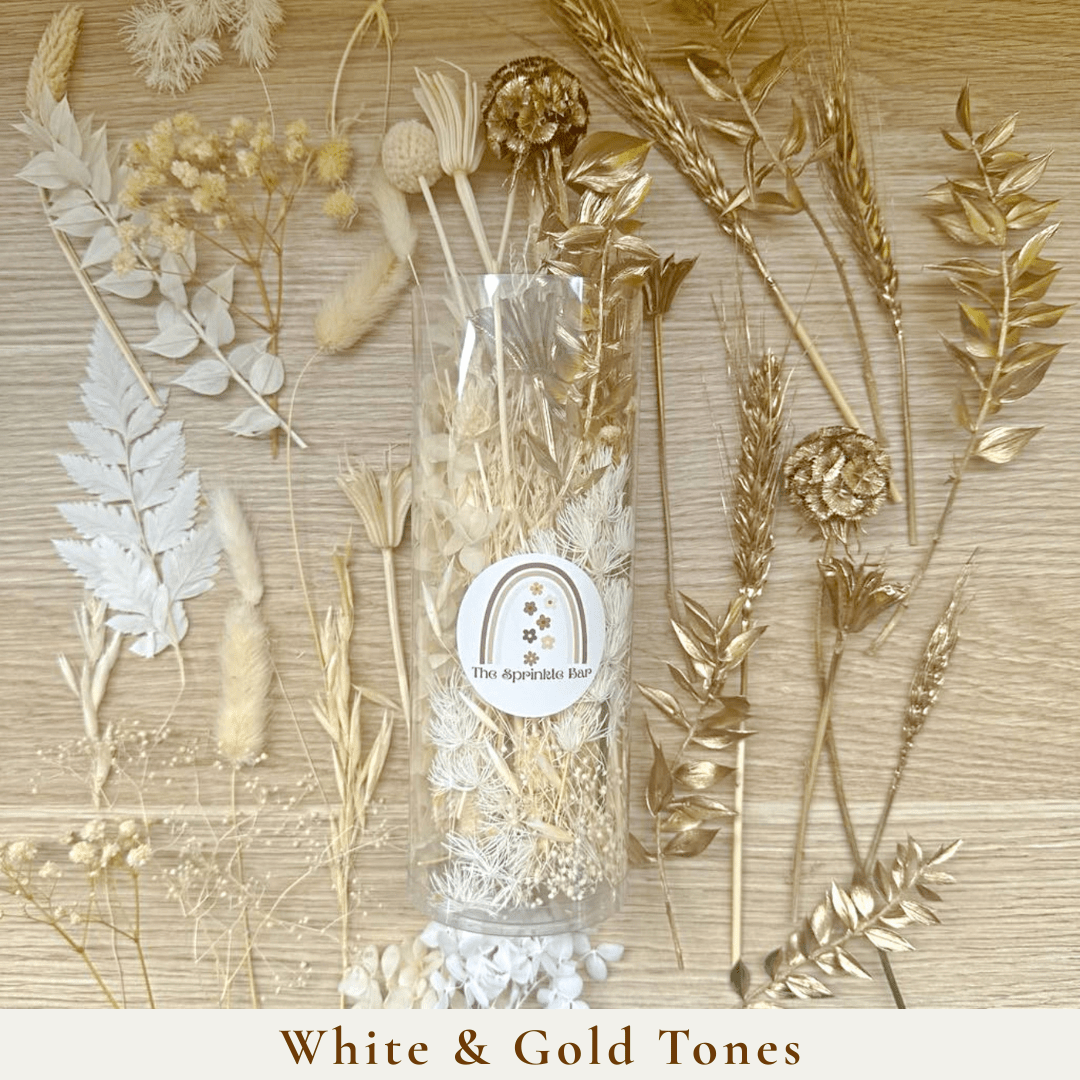 Off White and Gold Dried Flower Packs - Cake Topper - Real Dried Flowers - DYI Resin Art - Dried Flowers - The Sprinkle Bar