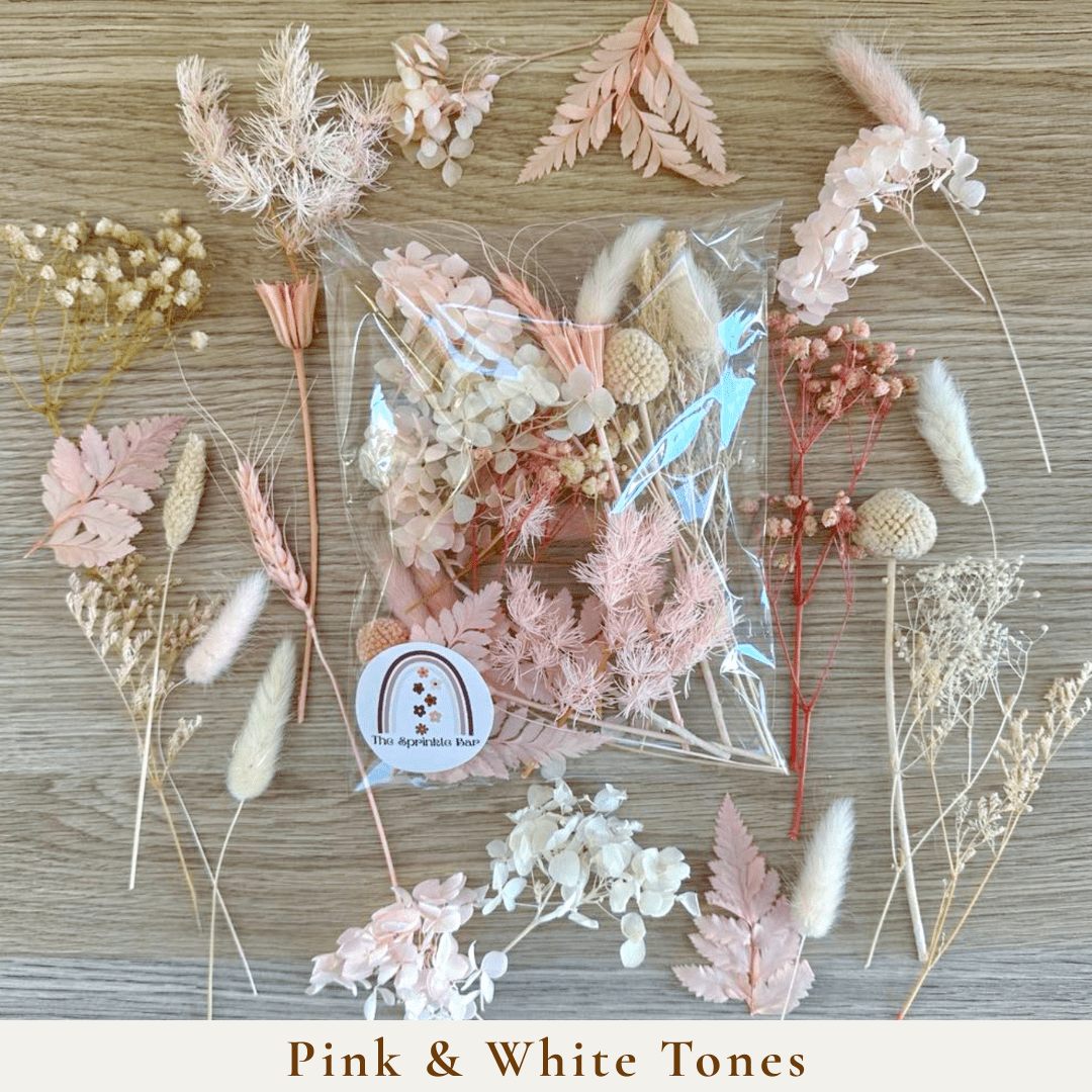 Pink and White Assorted Dried Flower Packs - Cake Toppers - Natural Dried Flower Pieces - Cake Decoration - The Sprinkle Bar