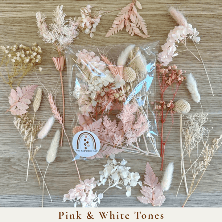 Pink and White Assorted Dried Flower Packs - Cake Toppers - Natural Dried Flower Pieces - Cake Decoration - The Sprinkle Bar