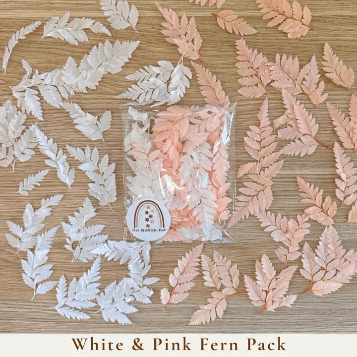 Pink and White Fern Pieces - Dried Flower Packs - Cake Toppers - Natural Dried Flowers - Cake Decoration - The Sprinkle Bar
