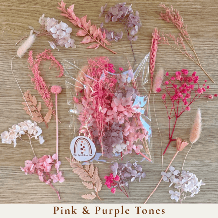 Pink and Purple Assorted Dried Flower Packs - Cake Toppers - Natural Dried Flower Pieces - Cake Decoration - The Sprinkle Bar