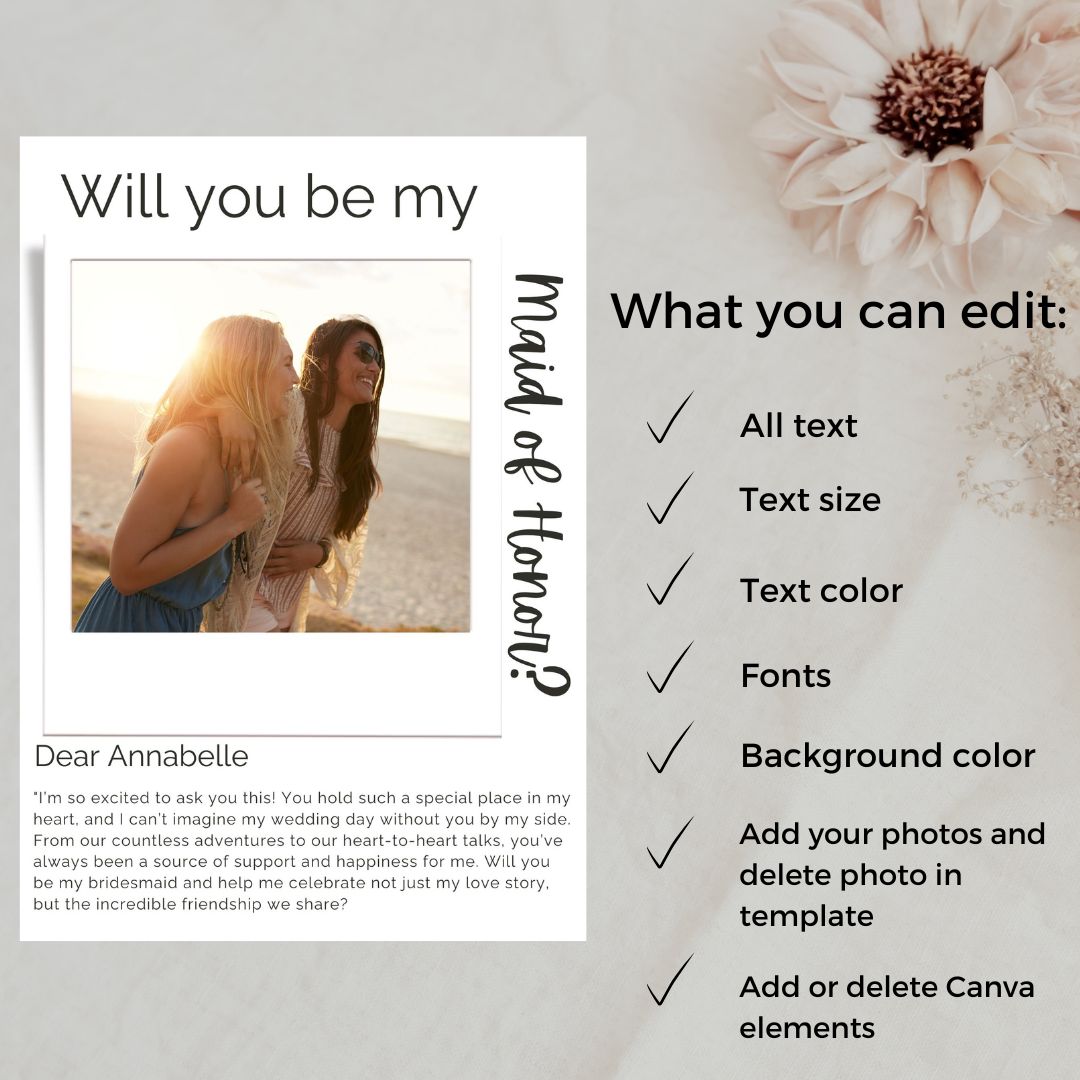 Editable Bridesmaid Proposal Card Template | Custom Photo Bridesmaid Card | Will You Be My | Wedding Planner | Printable Maid Of Honor