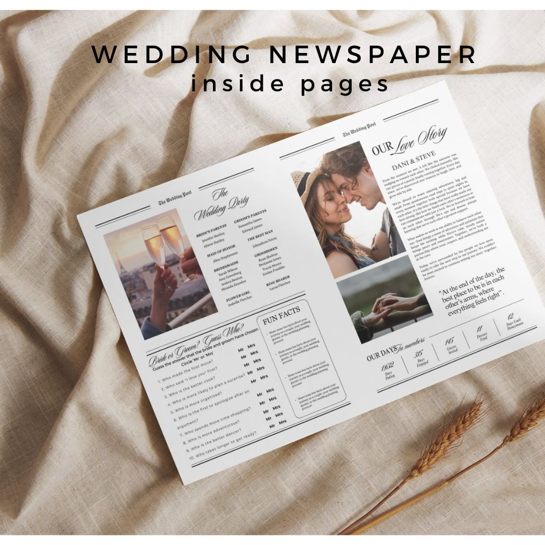 Wedding Newspaper Template with Photo,Newspaper Save the Date,Wedding Program, Editable Newspaper Itinerary, Customizable Wedding Stationary - Wedding Planner - The Sprinkle Bar