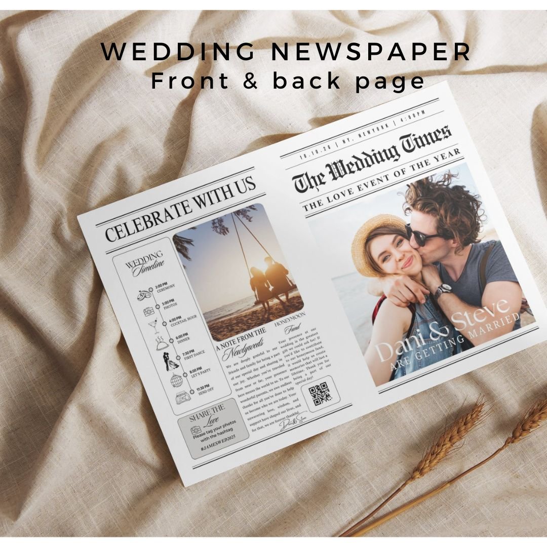 Personalised Wedding Newspaper Template and Photo - Custom Save the Date Announcement - Wedding Stationary - The Sprinkle Bar