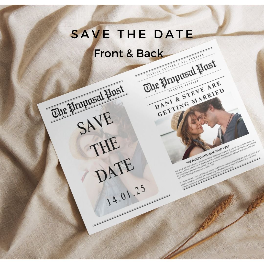 Personalised Wedding Newspaper Template and Photo - Custom Save the Date Announcement - Wedding Stationary - The Sprinkle Bar