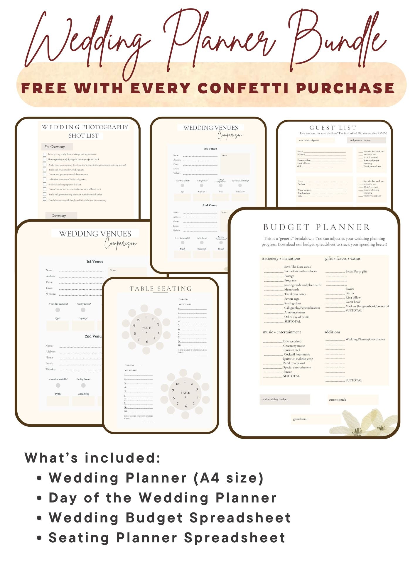 Wedding Planner Bundle - Google Sheet Wedding Budget + Wedding Checklist + Wedding Planner + Seating Chart - The Sprinkle Bar