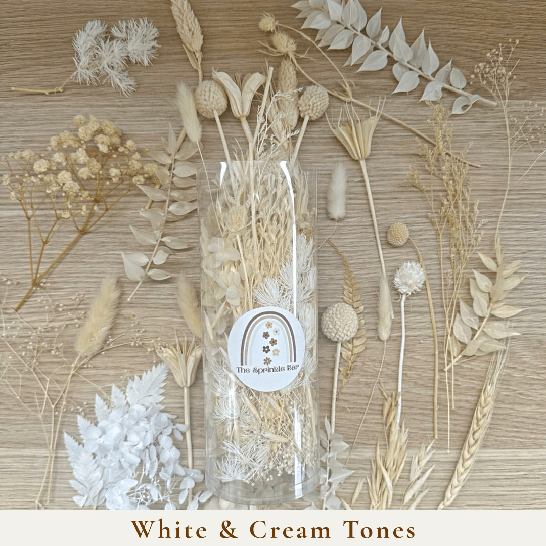 White and Cream Dried Flower Packs - Cake Topper - Real Dried Flowers - DYI Resin Art - Dried Flora Pieces - The Sprinkle Bar