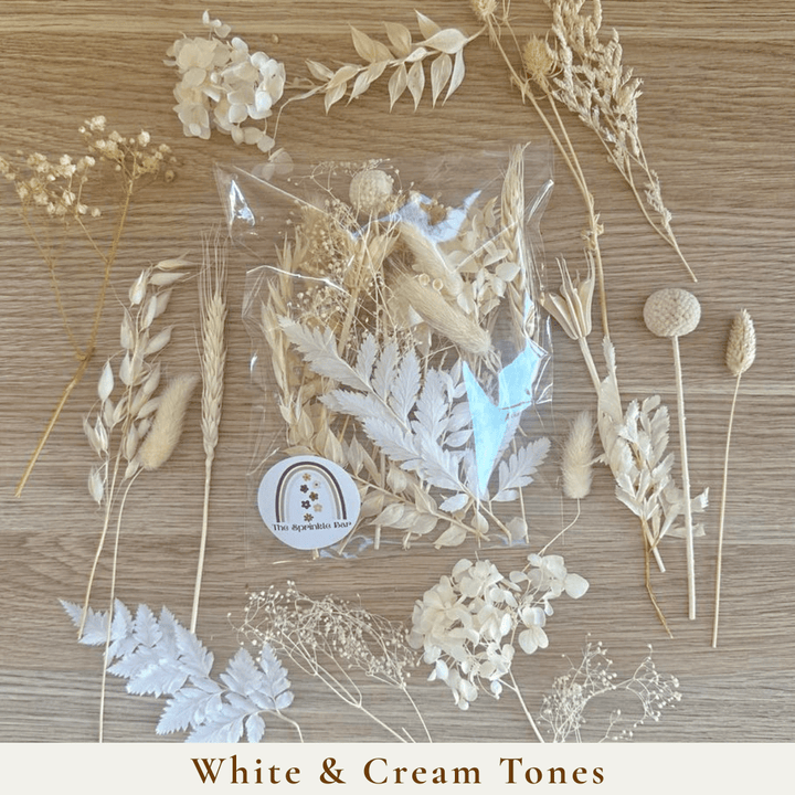 White and Cream Assorted Dried Flower Packs - Cake Toppers - Natural Dried Flower Pieces - Cake Decoration - The Sprinkle Bar